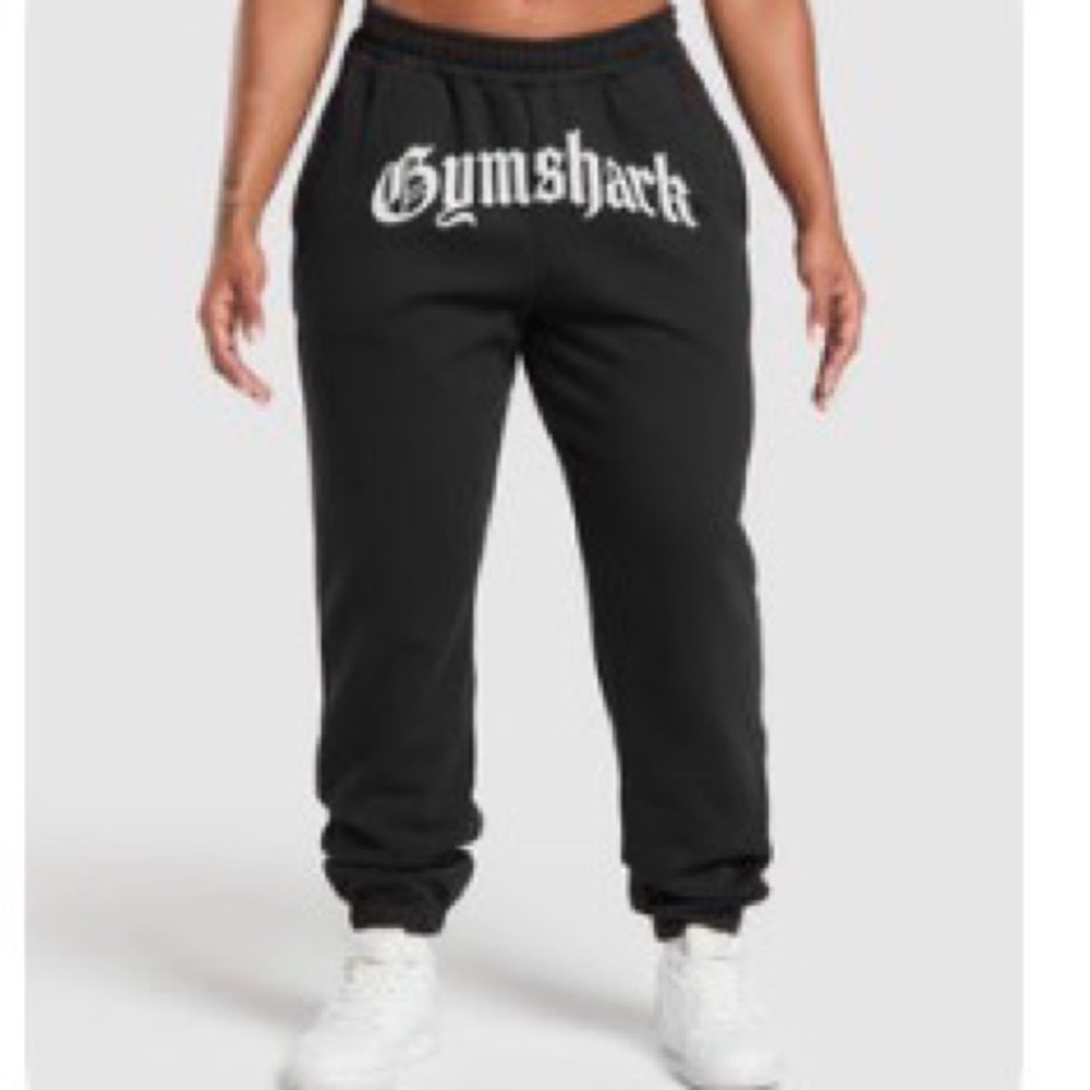 Gymshark Black Joggers with White Logo Print